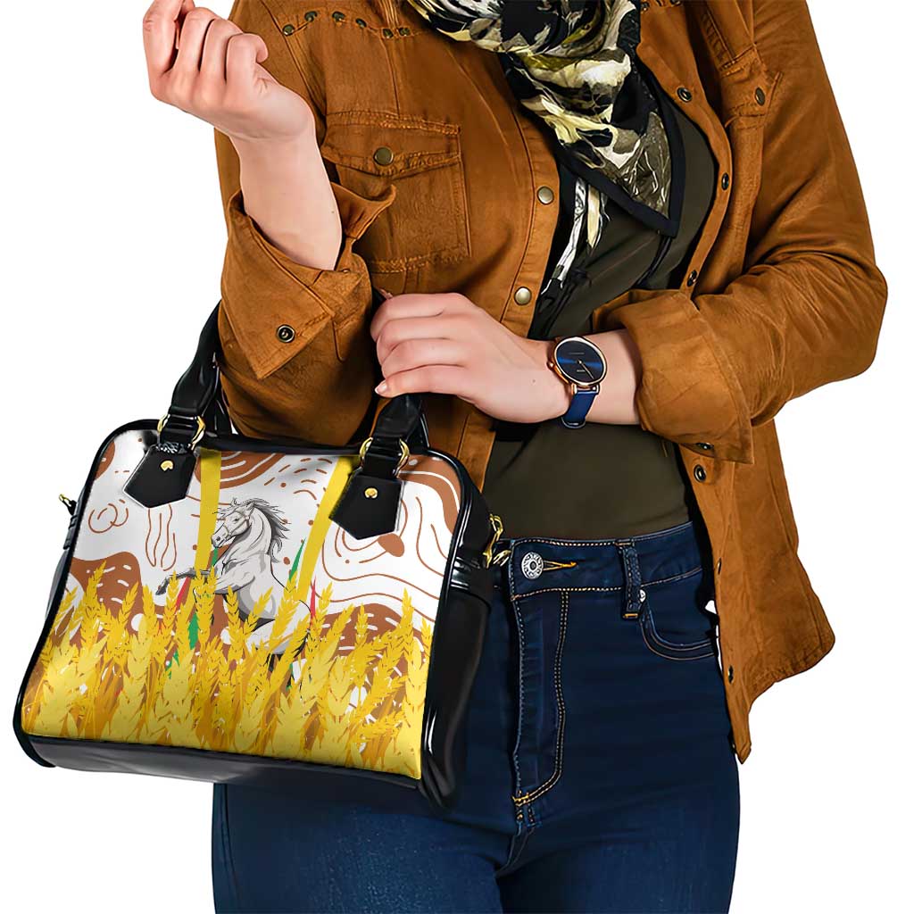 Burkina Faso Shoulder Handbag with Brown White Yellow Abstract Design TS04