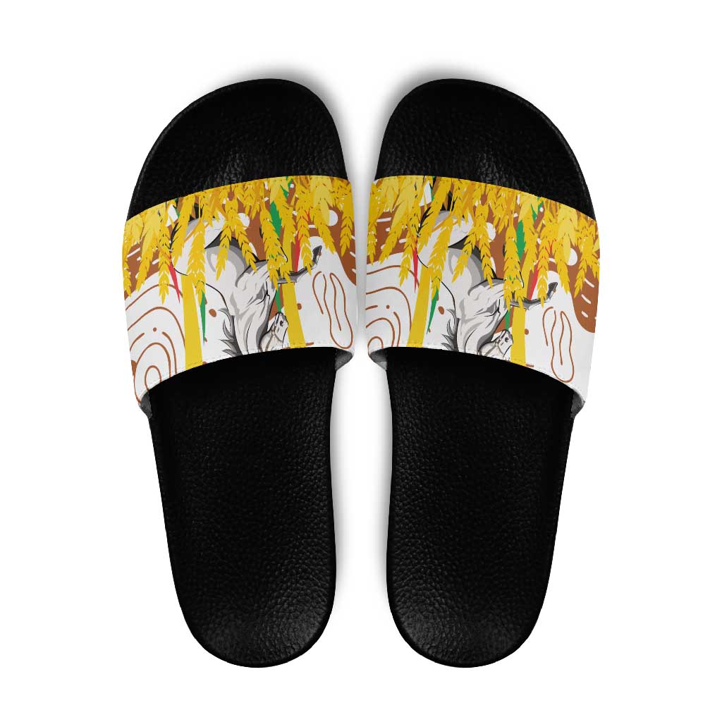 Burkina Faso Slide Sandals with Brown White Yellow Abstract Design TS04