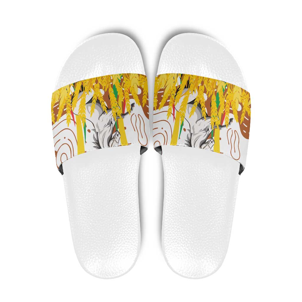 Burkina Faso Slide Sandals with Brown White Yellow Abstract Design TS04