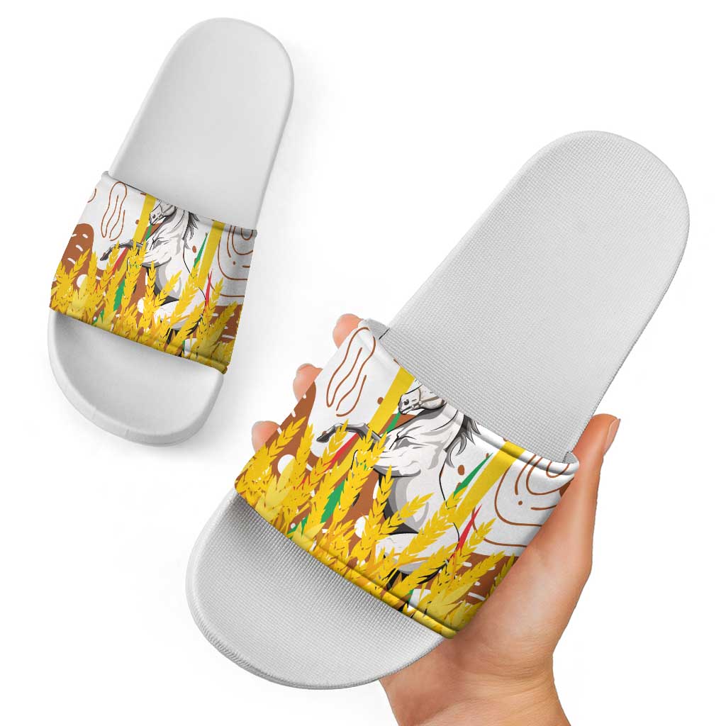 Burkina Faso Slide Sandals with Brown White Yellow Abstract Design TS04
