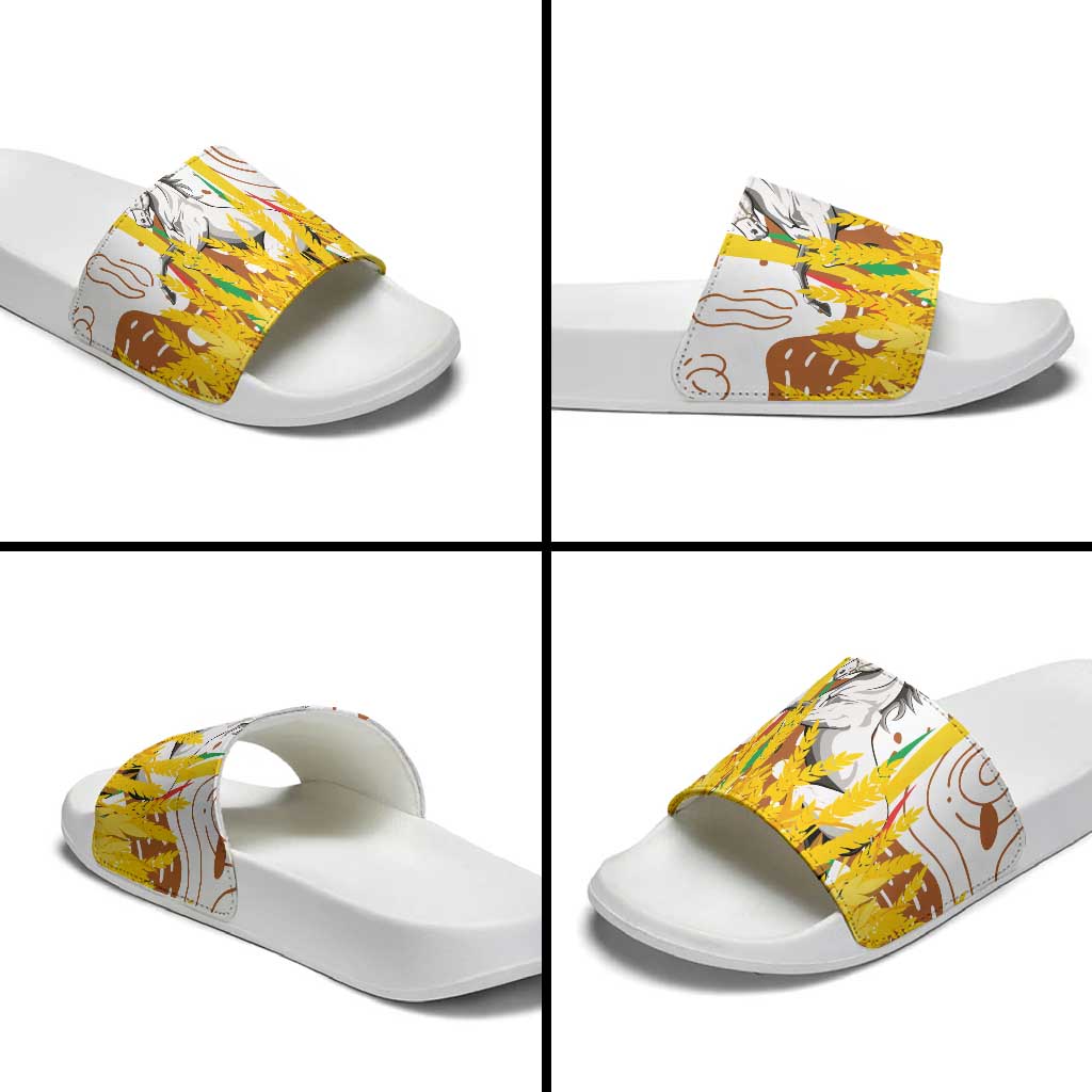 Burkina Faso Slide Sandals with Brown White Yellow Abstract Design TS04