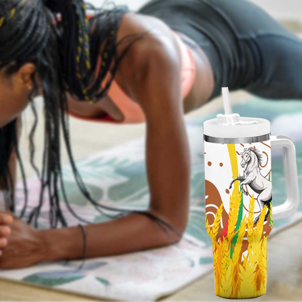 Burkina Faso Rising Horse Tumbler With Handle Golden Harvest and National Pride TS04