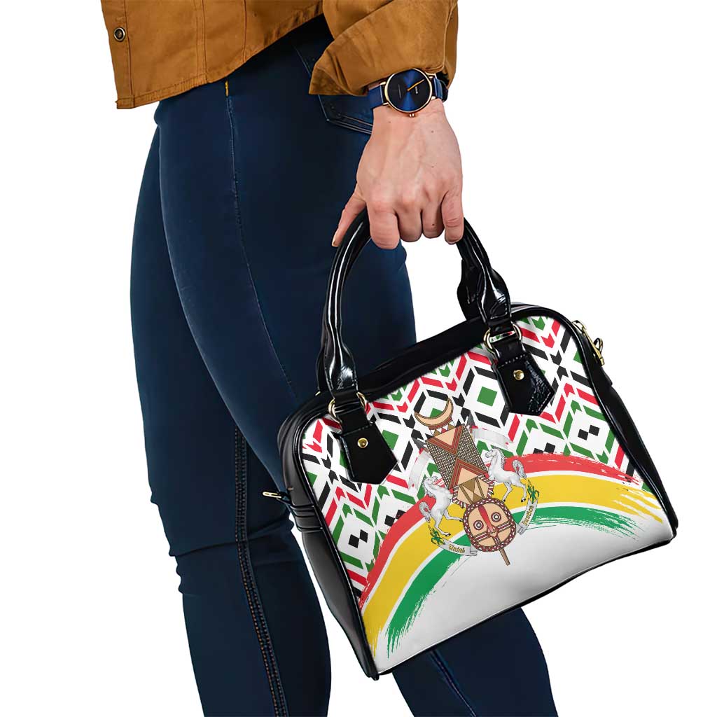 Burkina Faso Shoulder Handbag with Red Green Black Geometric Design TS04
