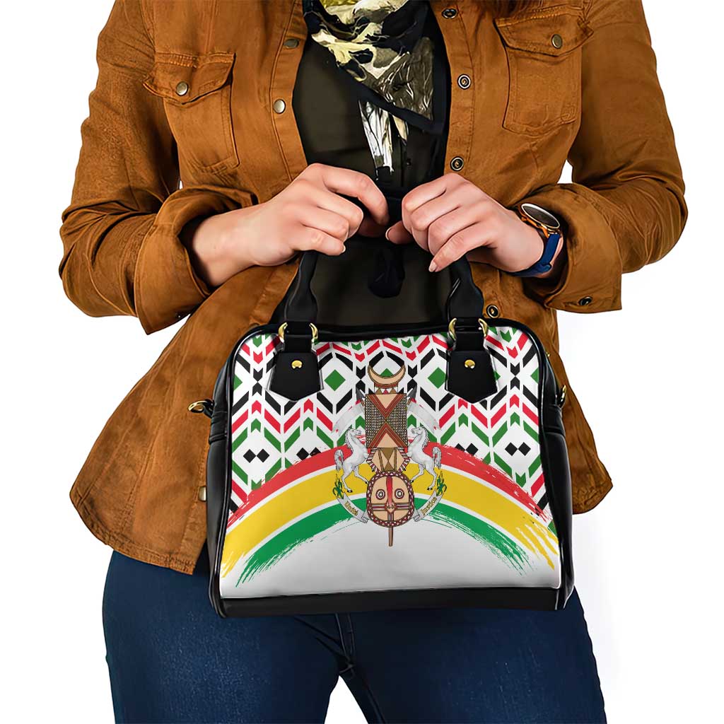 Burkina Faso Shoulder Handbag with Red Green Black Geometric Design TS04