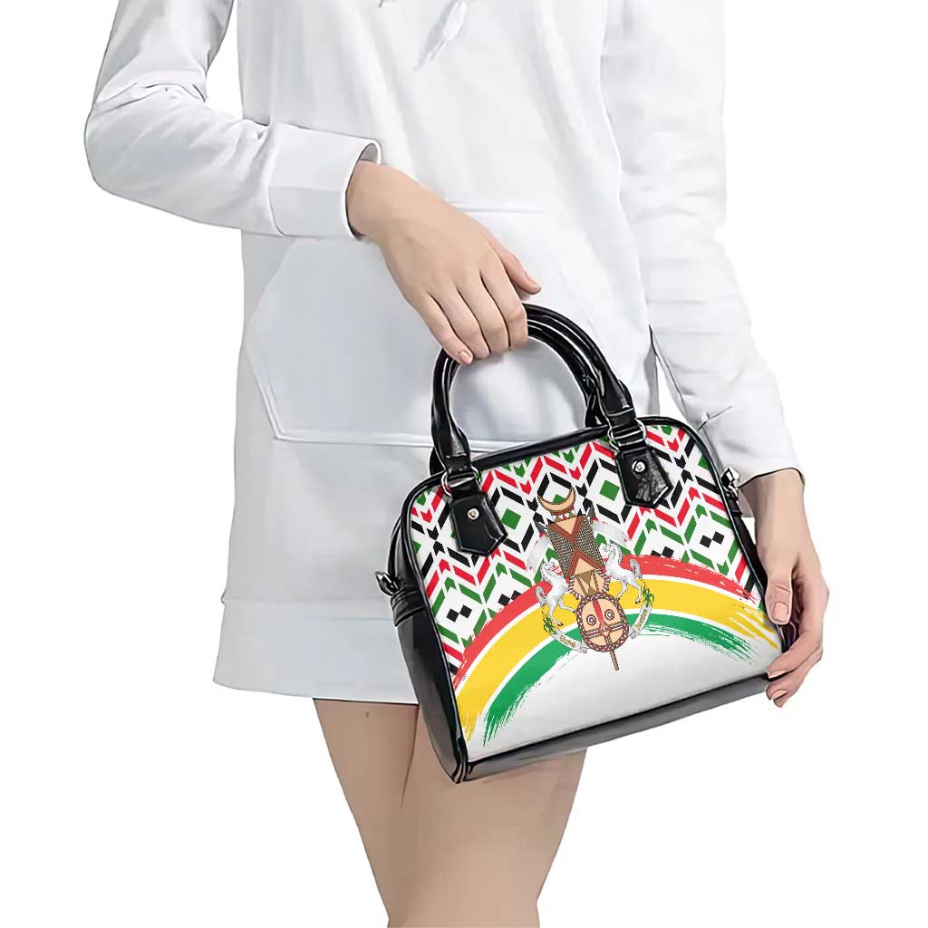Burkina Faso Shoulder Handbag with Red Green Black Geometric Design TS04