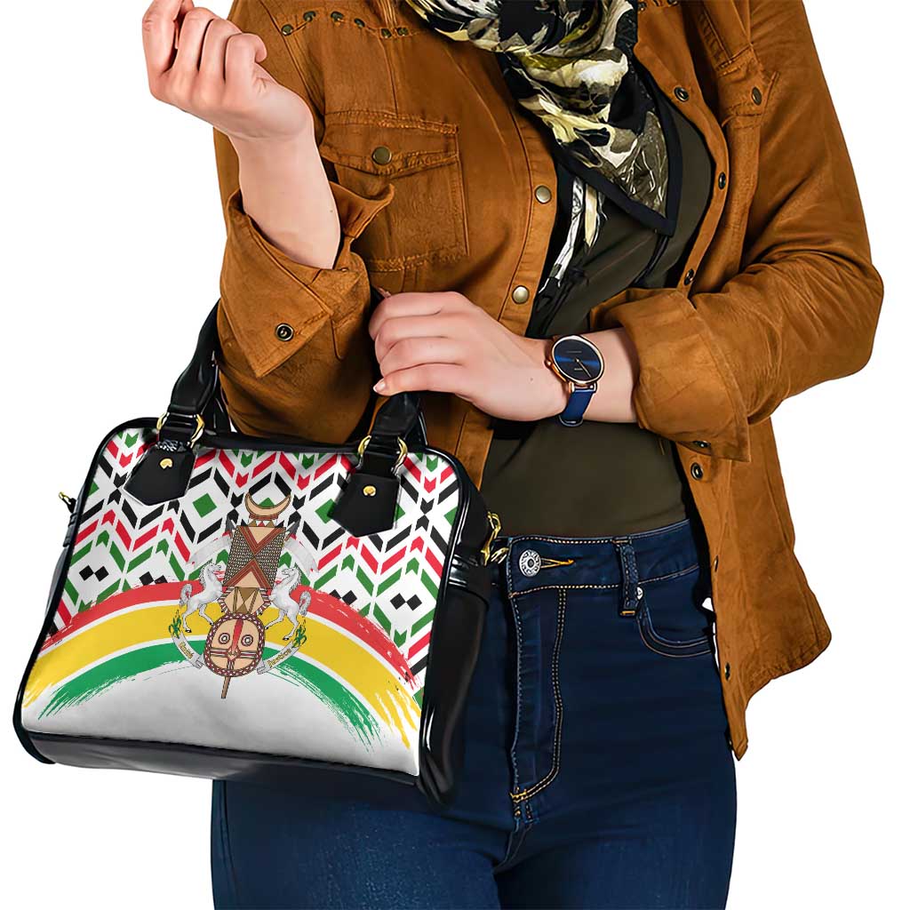 Burkina Faso Shoulder Handbag with Red Green Black Geometric Design TS04