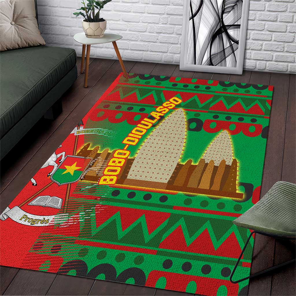Burkina Faso Area Rug Tribal Design and Bobo Dioulasso Landmark TS04