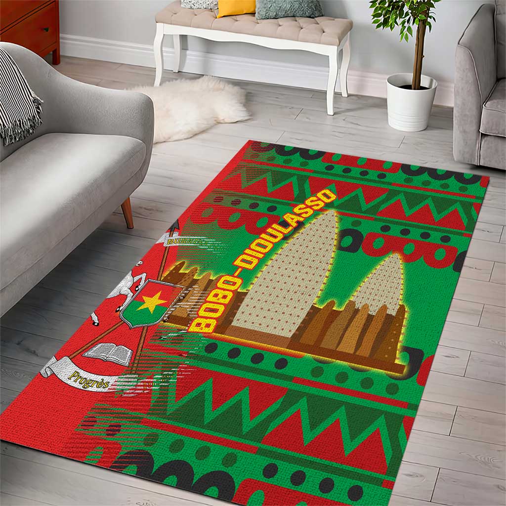 Burkina Faso Area Rug Tribal Design and Bobo Dioulasso Landmark TS04
