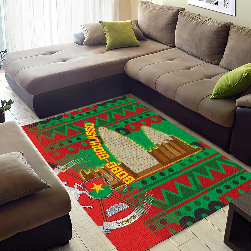 Burkina Faso Area Rug Tribal Design and Bobo Dioulasso Landmark TS04