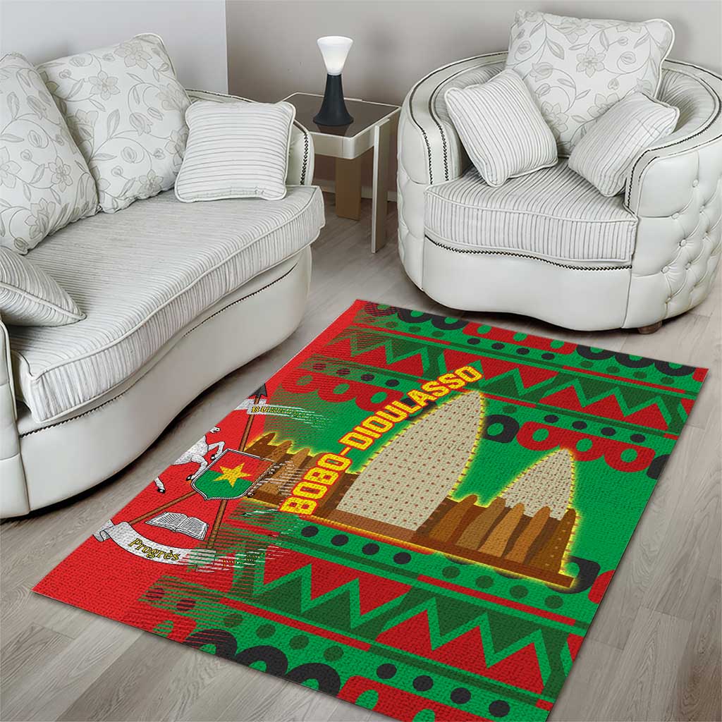 Burkina Faso Area Rug Tribal Design and Bobo Dioulasso Landmark TS04