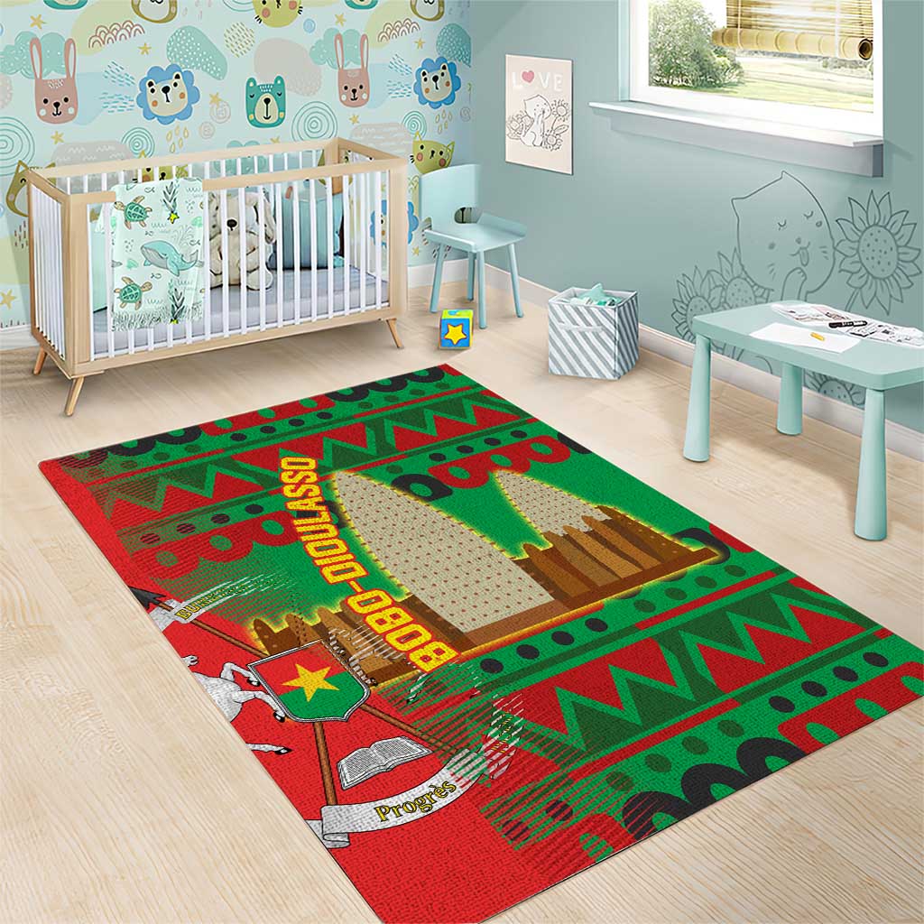 Burkina Faso Area Rug Tribal Design and Bobo Dioulasso Landmark TS04