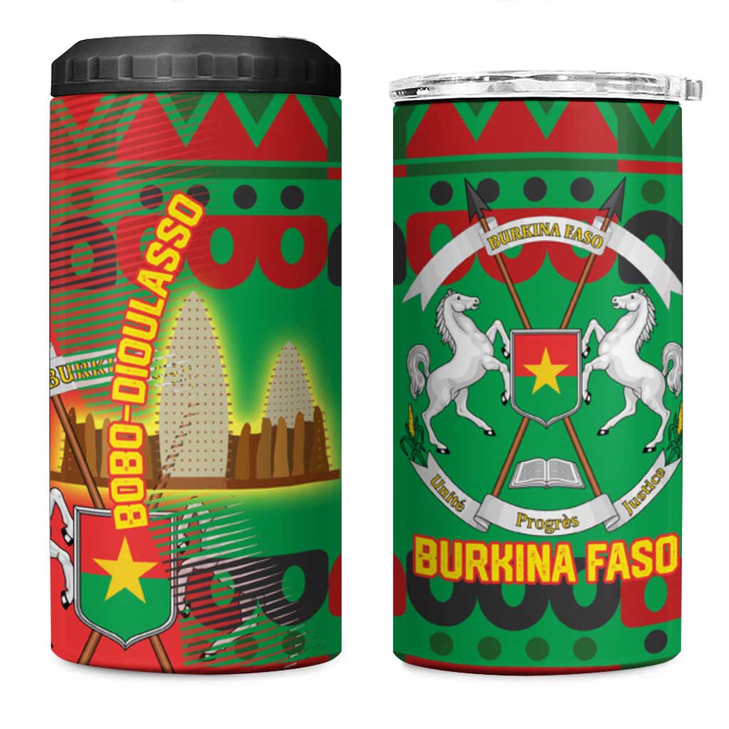 Burkina Faso 4 in 1 Can Cooler Tumbler Tribal Design and Bobo Dioulasso Landmark TS04