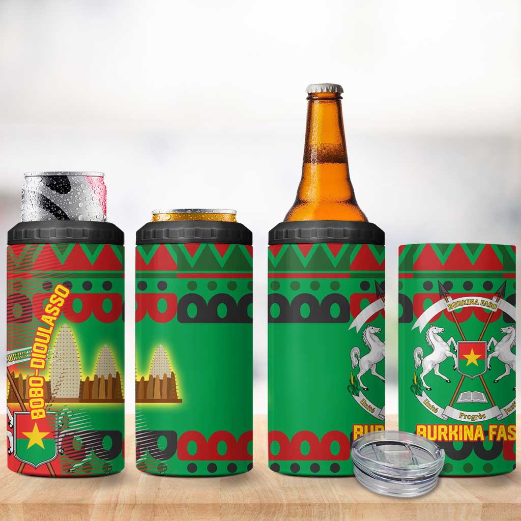 Burkina Faso 4 in 1 Can Cooler Tumbler Tribal Design and Bobo Dioulasso Landmark TS04