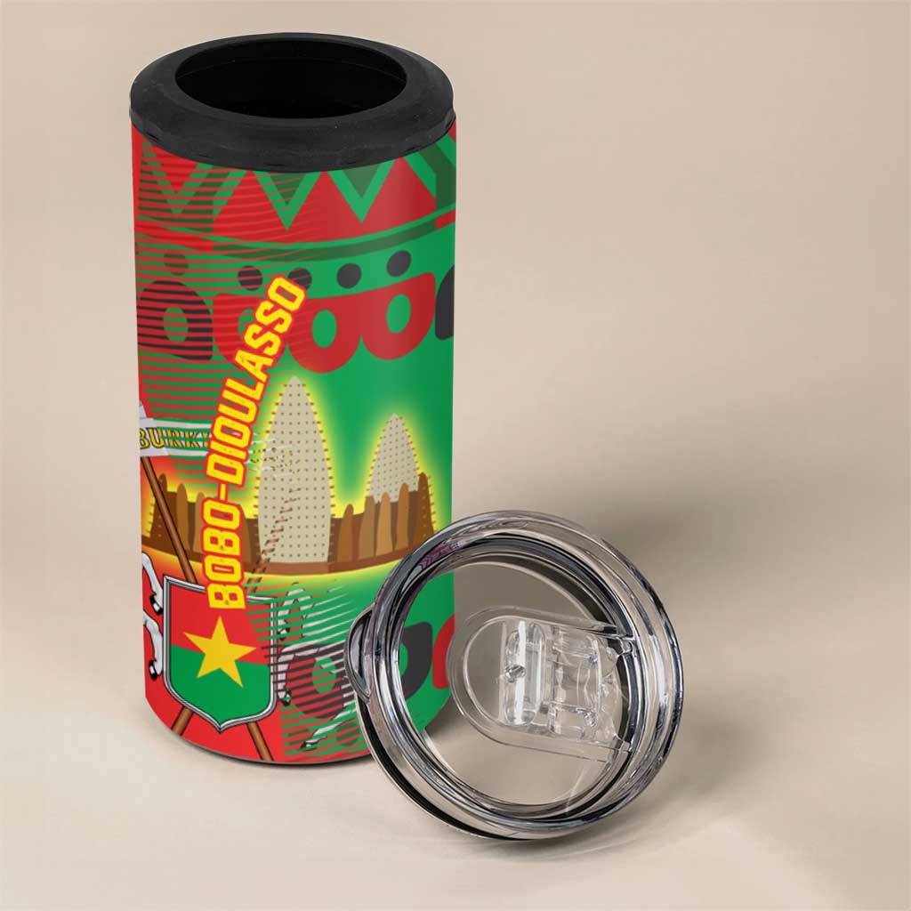 Burkina Faso 4 in 1 Can Cooler Tumbler Tribal Design and Bobo Dioulasso Landmark TS04