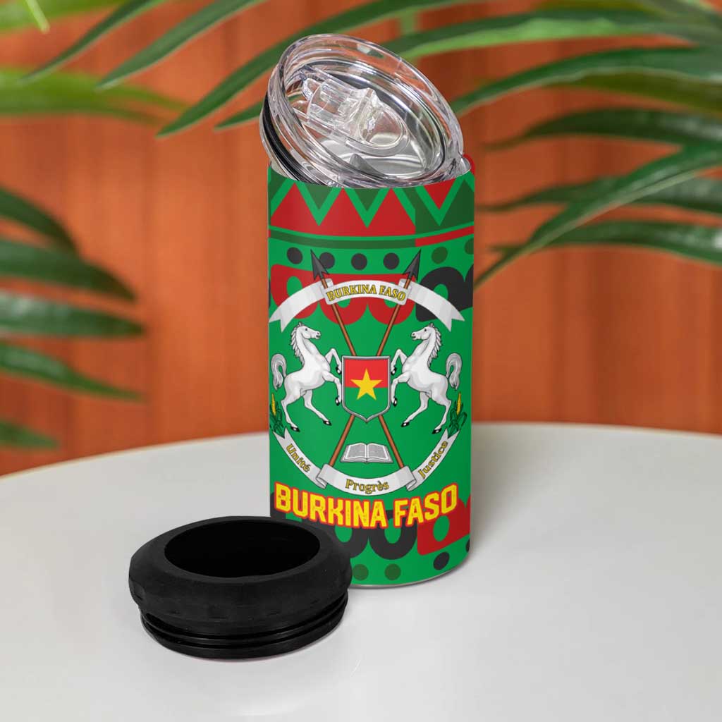 Burkina Faso 4 in 1 Can Cooler Tumbler Tribal Design and Bobo Dioulasso Landmark TS04