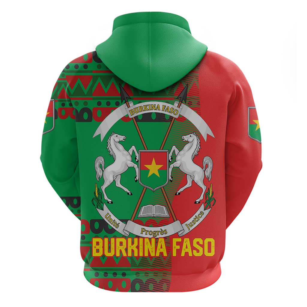 Burkina Faso Hoodie with Red Green Tribal Design and Bobo Dioulasso Landmark TS04