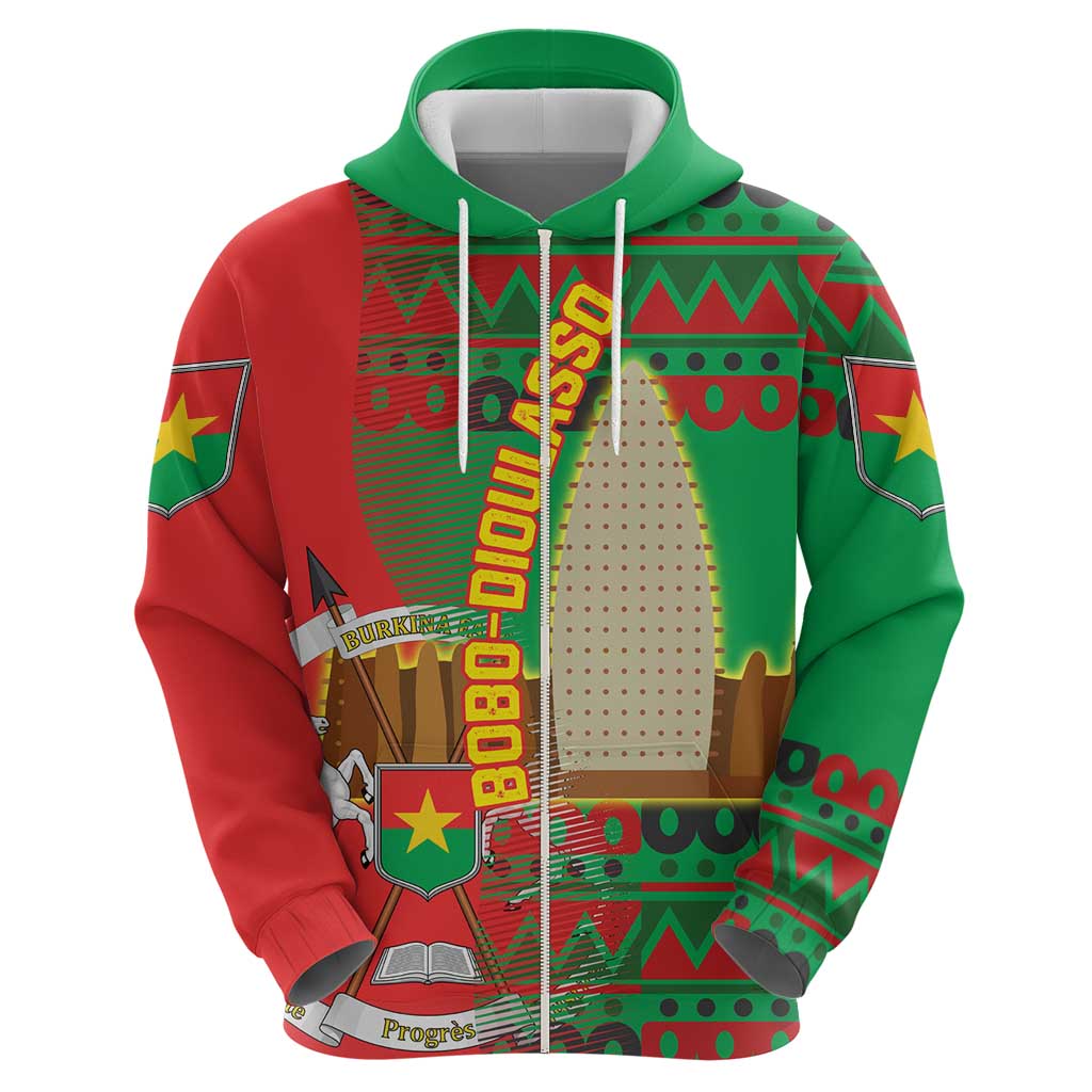 Burkina Faso Hoodie with Red Green Tribal Design and Bobo Dioulasso Landmark TS04