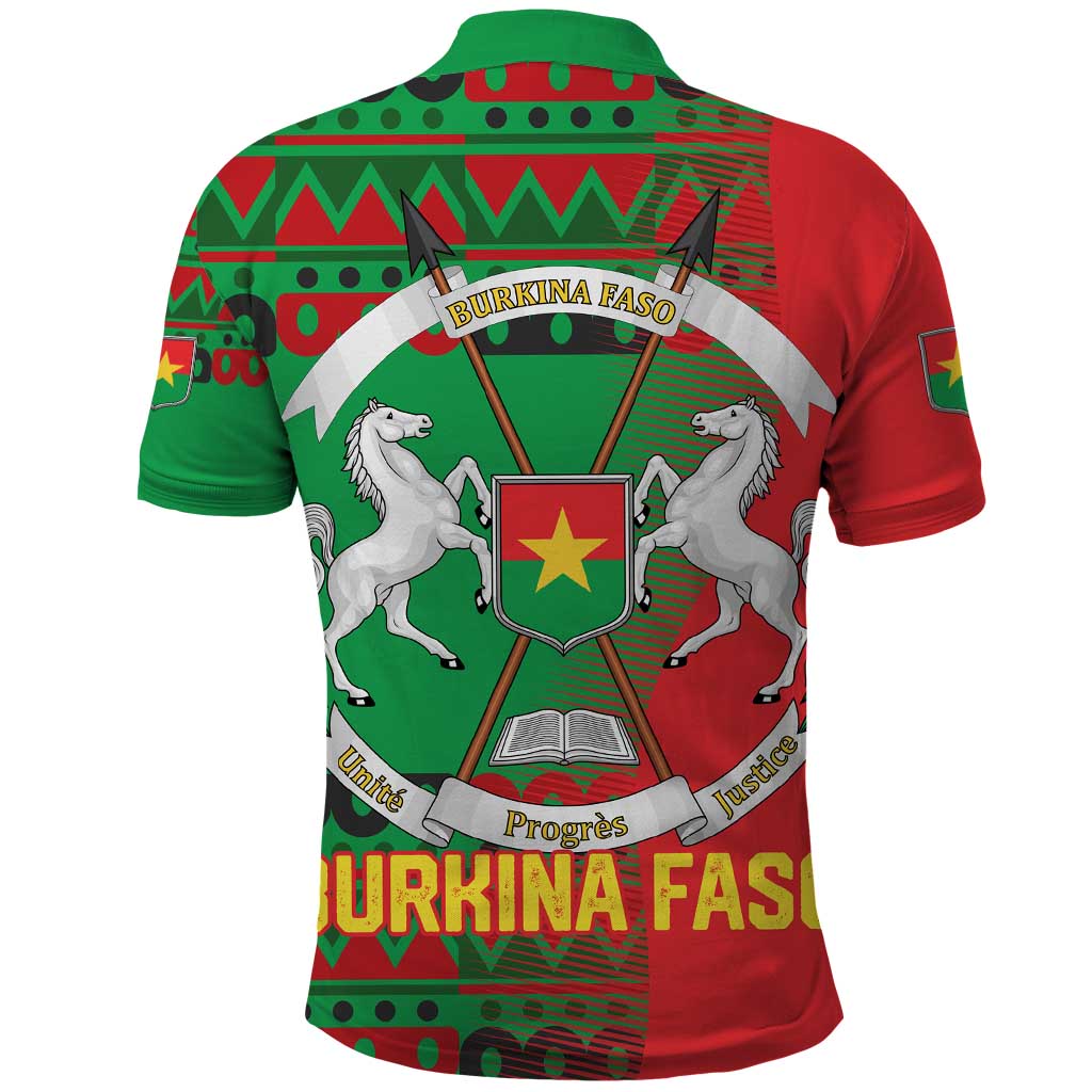 Burkina Faso Polo Shirt with Red Green Tribal Design and Bobo Dioulasso Landmark TS04