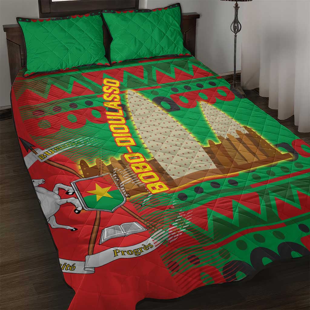 Burkina Faso Quilt Bed Set Tribal Design and Bobo Dioulasso Landmark TS04