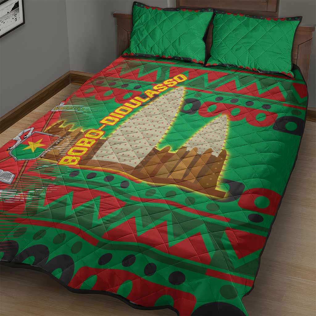 Burkina Faso Quilt Bed Set Tribal Design and Bobo Dioulasso Landmark TS04