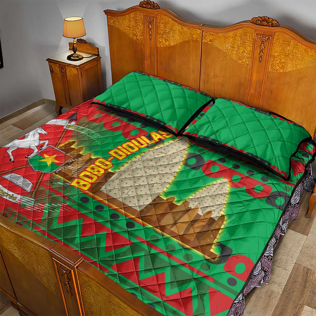 Burkina Faso Quilt Bed Set Tribal Design and Bobo Dioulasso Landmark TS04