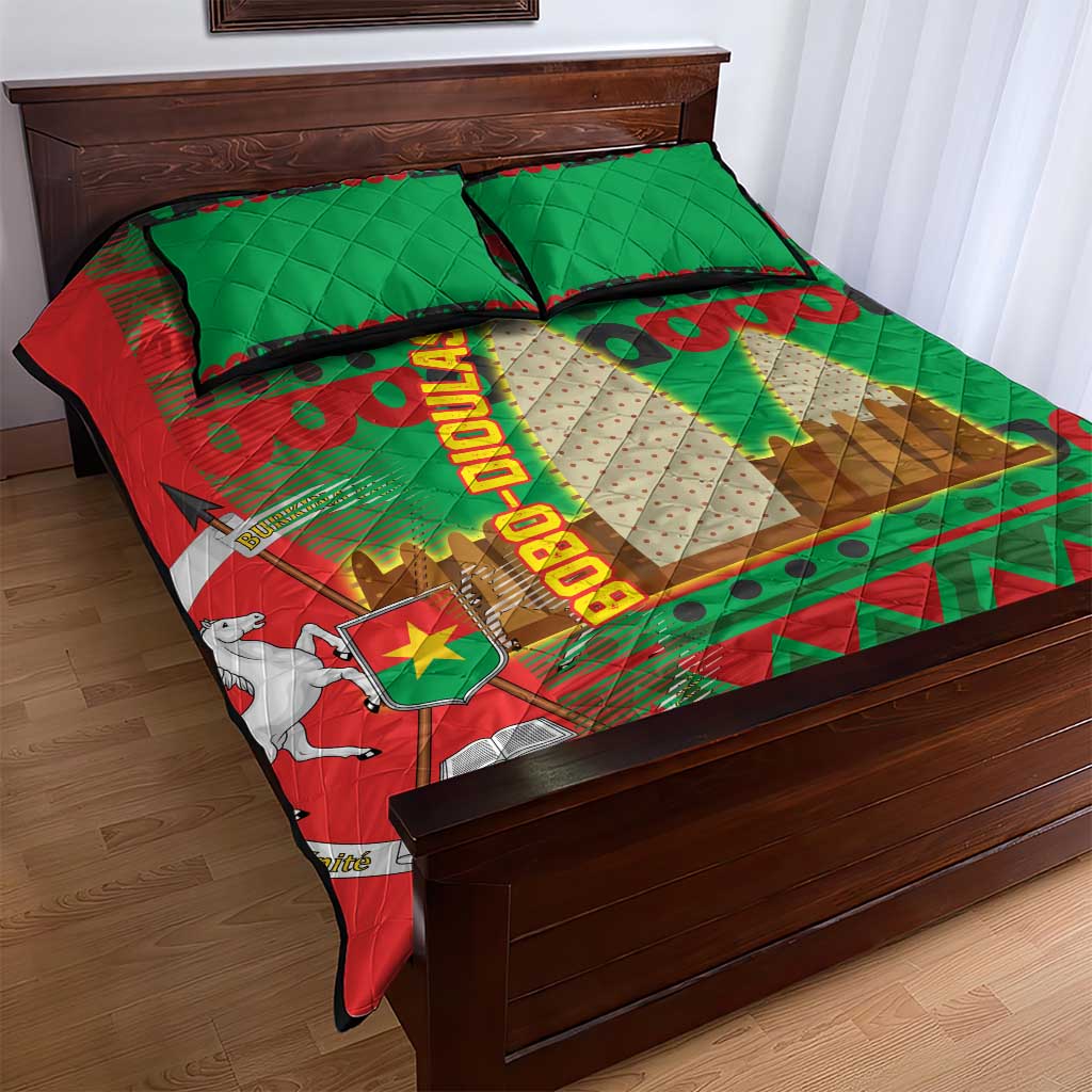 Burkina Faso Quilt Bed Set Tribal Design and Bobo Dioulasso Landmark TS04