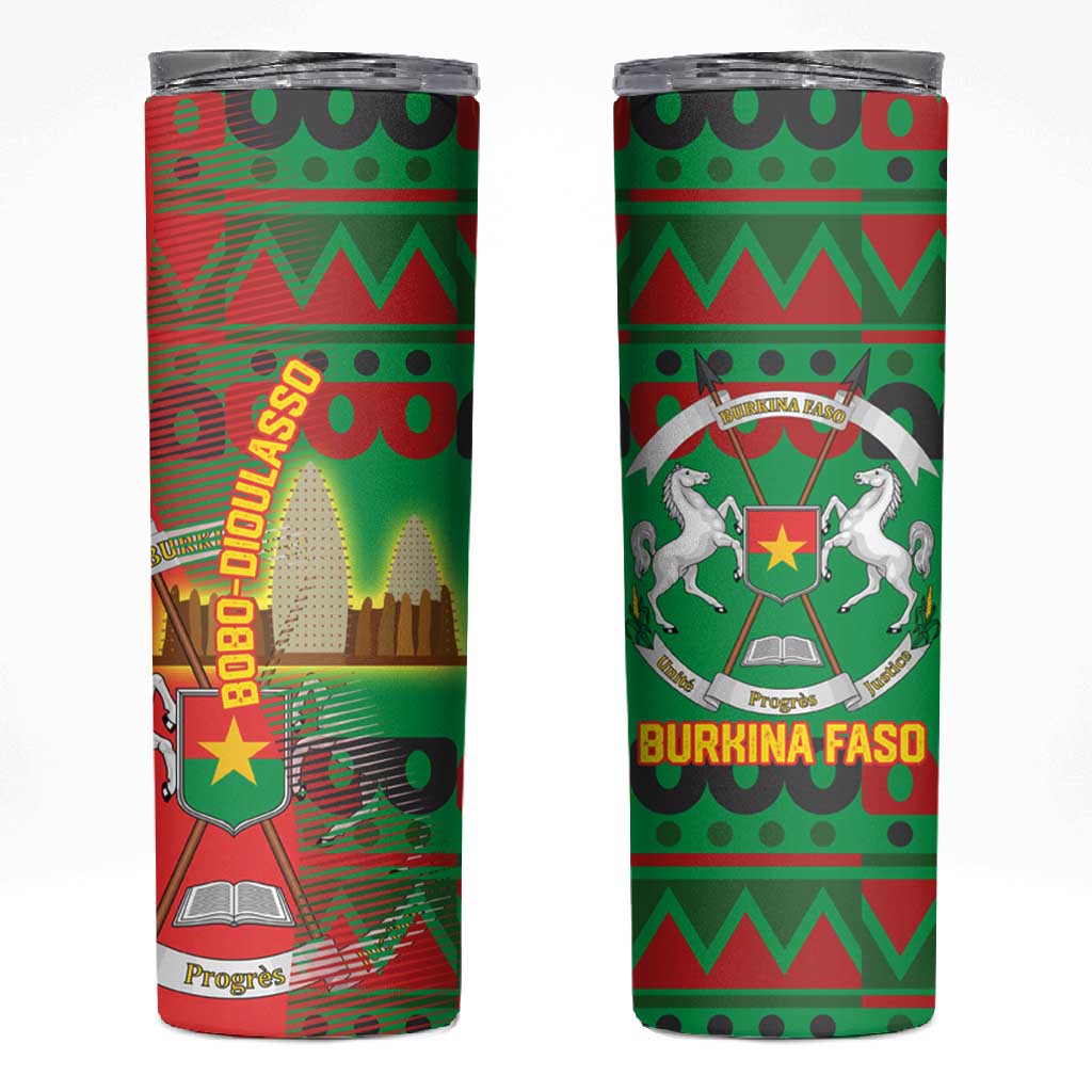 Burkina Faso Skinny Tumbler Tribal Design and Bobo Dioulasso Landmark TS04