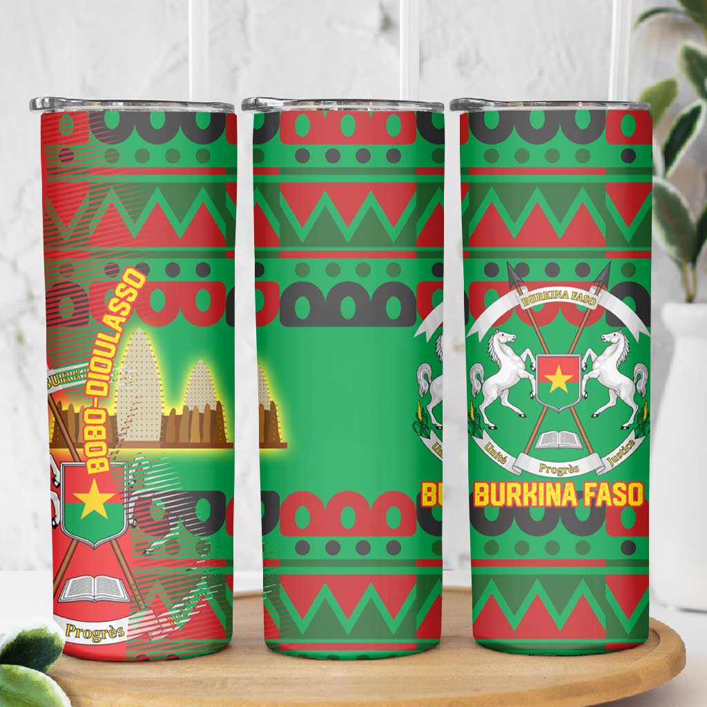 Burkina Faso Skinny Tumbler Tribal Design and Bobo Dioulasso Landmark TS04