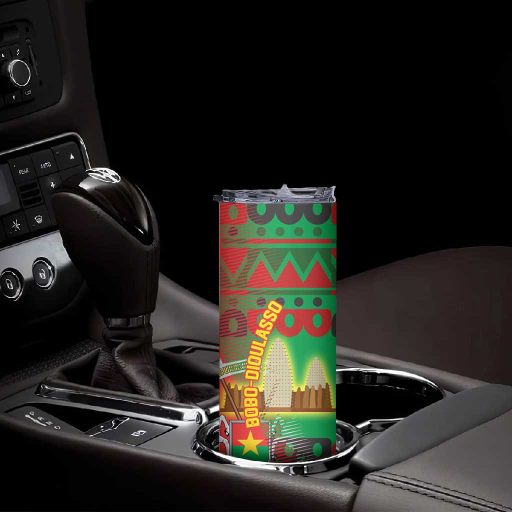 Burkina Faso Skinny Tumbler Tribal Design and Bobo Dioulasso Landmark TS04