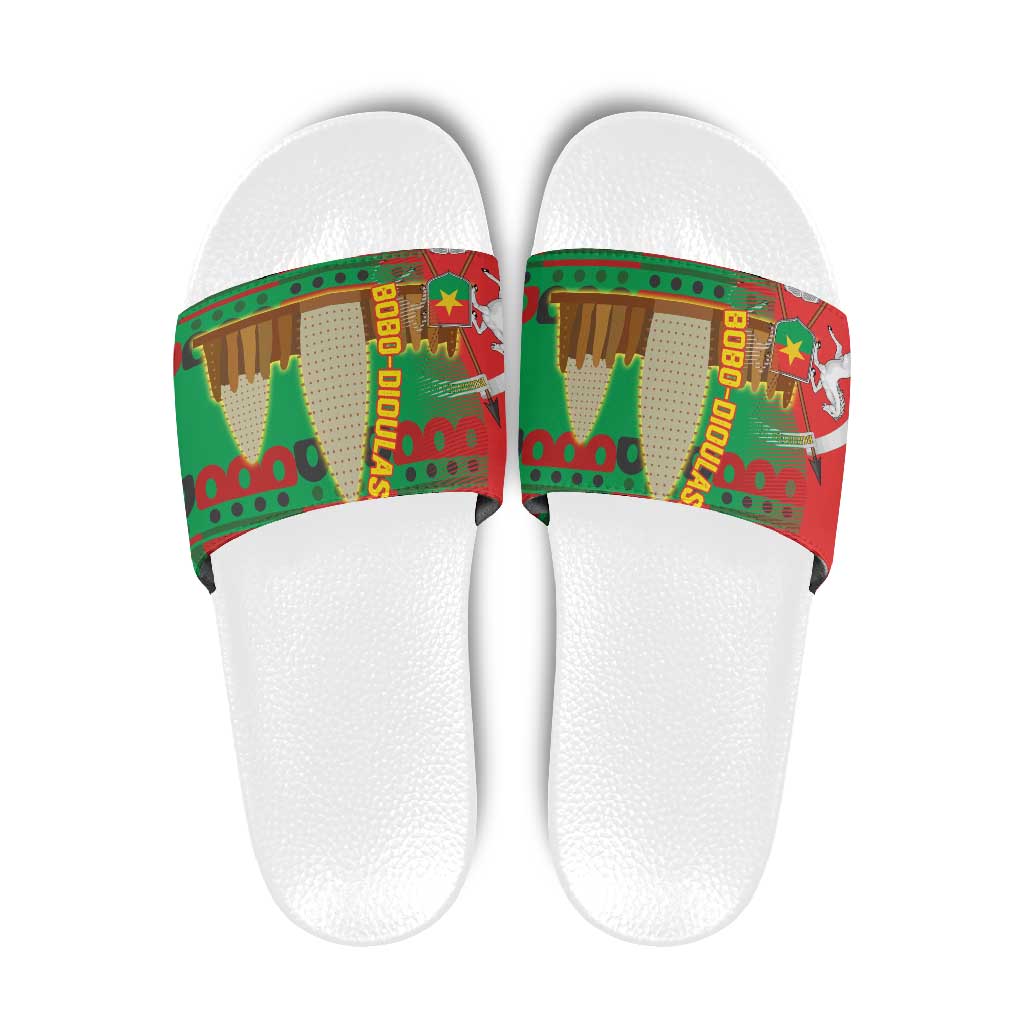 Burkina Faso Slide Sandals with Red Green Tribal Design and Bobo Dioulasso Landmark TS04