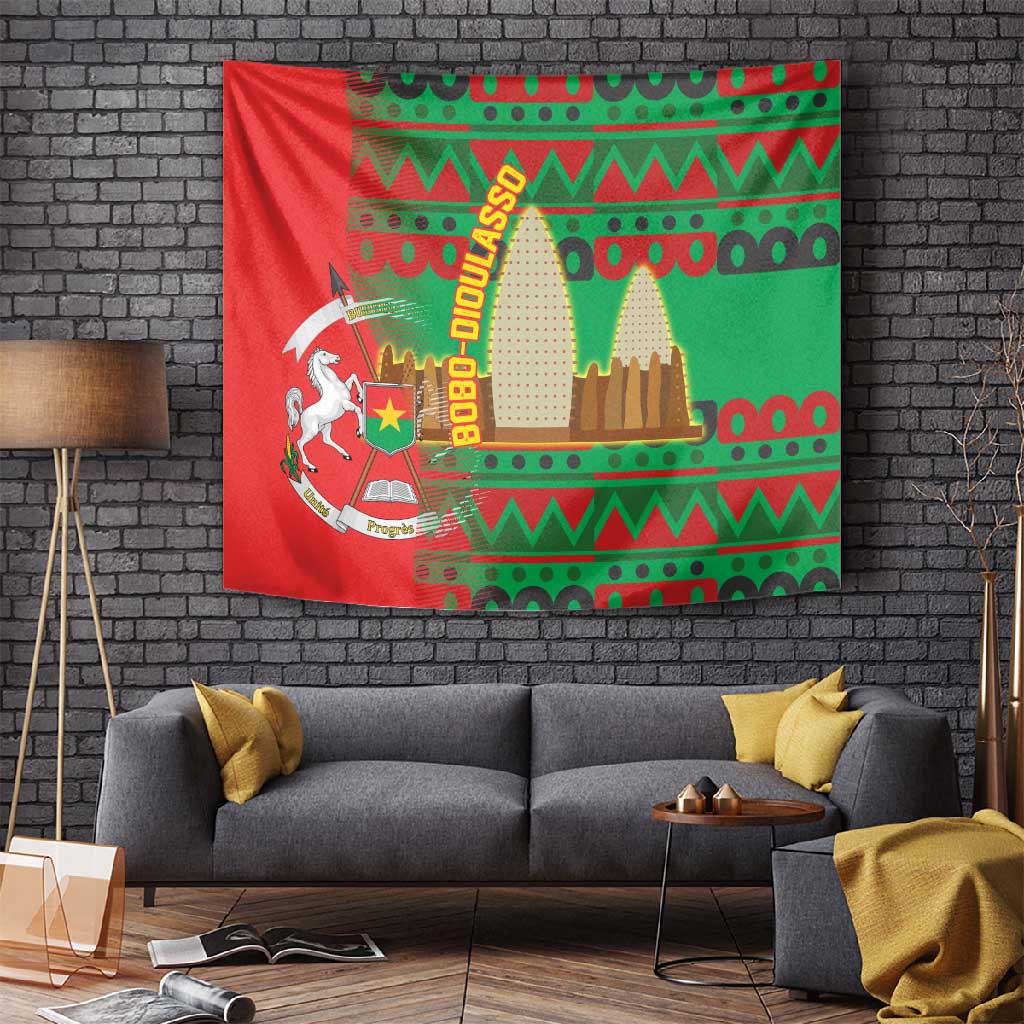 Burkina Faso Tapestry Tribal Design and Bobo Dioulasso Landmark TS04