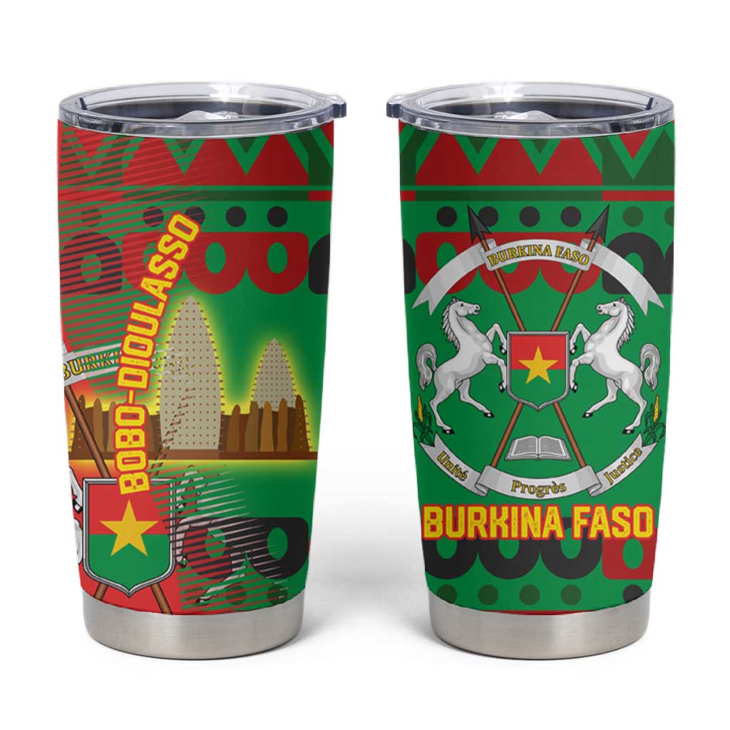 Burkina Faso Tumbler Cup Tribal Design and Bobo Dioulasso Landmark TS04
