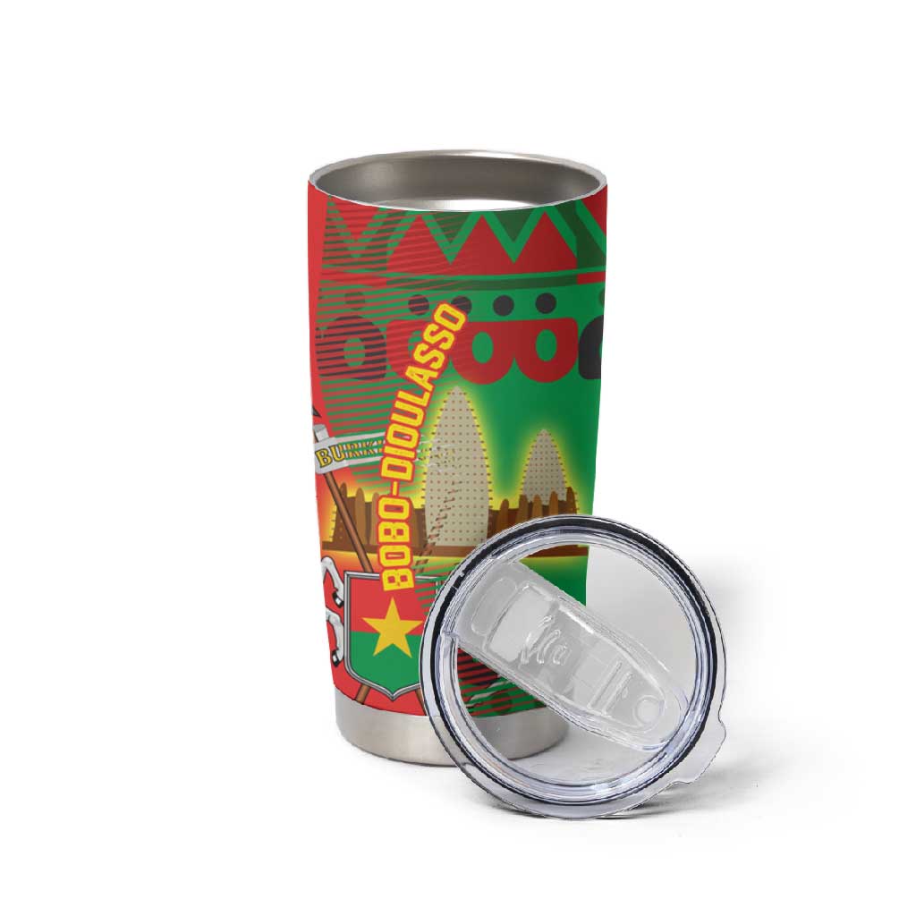 Burkina Faso Tumbler Cup Tribal Design and Bobo Dioulasso Landmark TS04