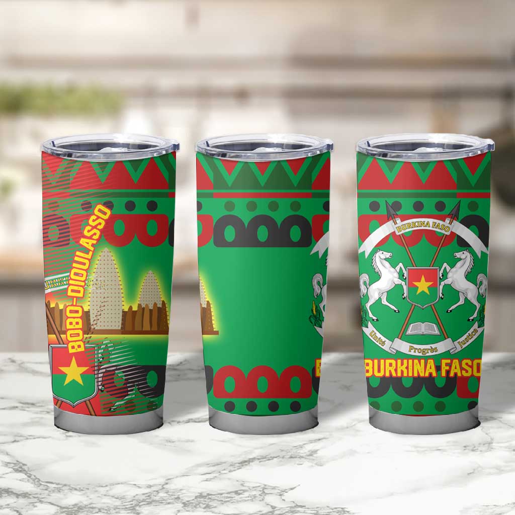 Burkina Faso Tumbler Cup Tribal Design and Bobo Dioulasso Landmark TS04