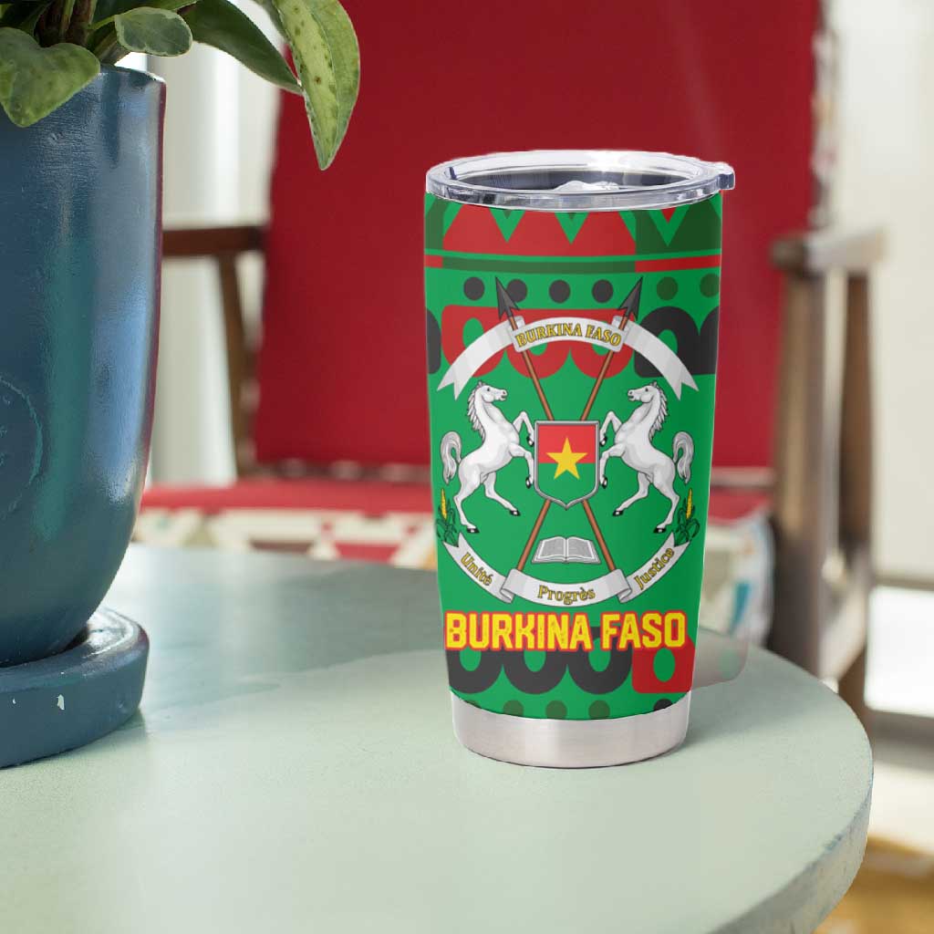 Burkina Faso Tumbler Cup Tribal Design and Bobo Dioulasso Landmark TS04