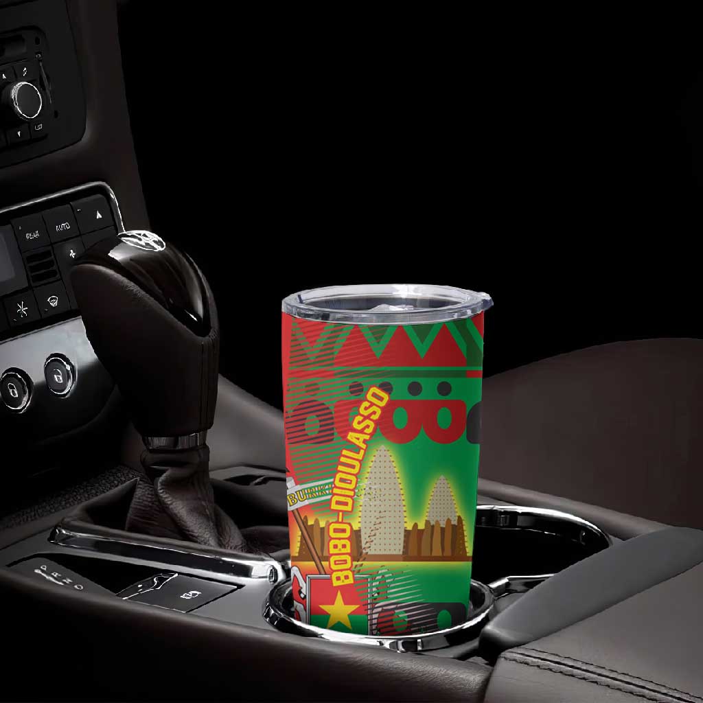 Burkina Faso Tumbler Cup Tribal Design and Bobo Dioulasso Landmark TS04