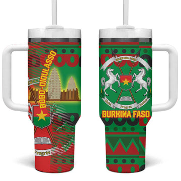Burkina Faso Tumbler With Handle Tribal Design and Bobo Dioulasso Landmark TS04