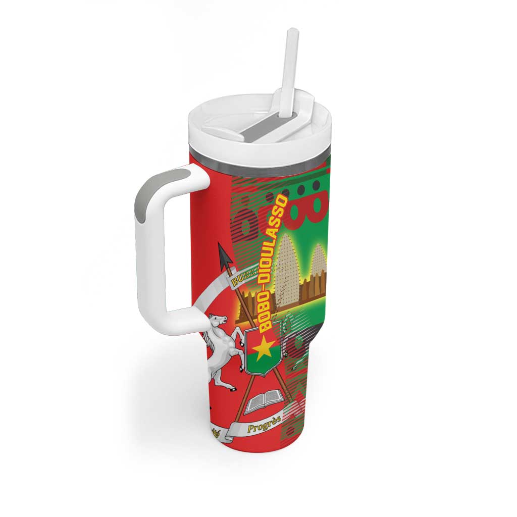 Burkina Faso Tumbler With Handle Tribal Design and Bobo Dioulasso Landmark TS04