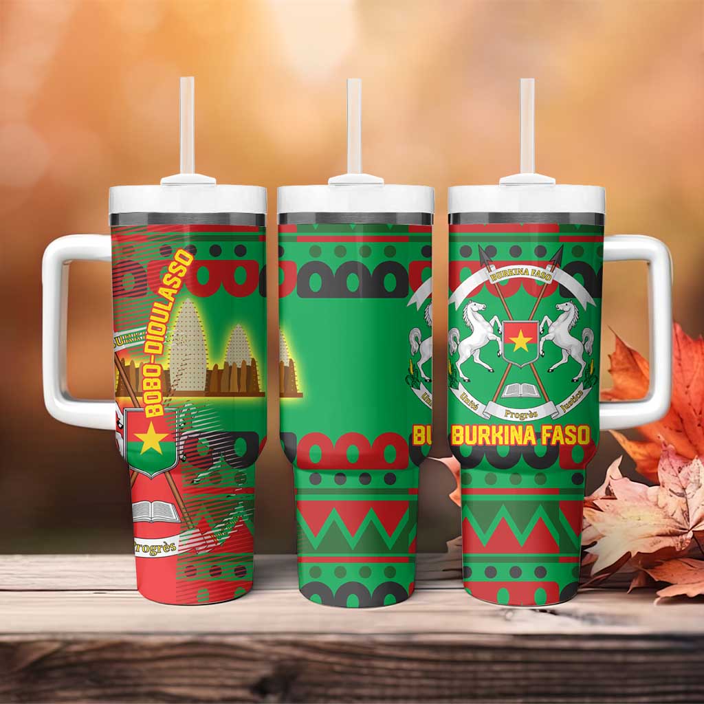 Burkina Faso Tumbler With Handle Tribal Design and Bobo Dioulasso Landmark TS04