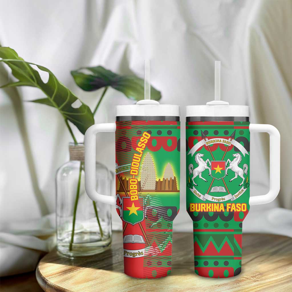 Burkina Faso Tumbler With Handle Tribal Design and Bobo Dioulasso Landmark TS04