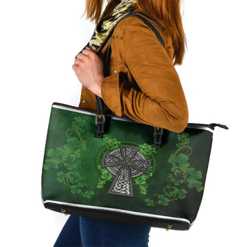 Irish Cross Mix With Shamrock Floral Leather Tote Bag TS04