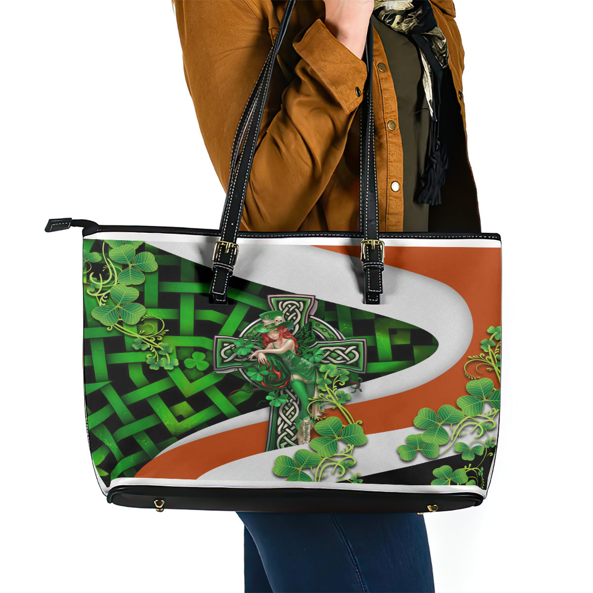 Patrick Day - Irish Cross - Lucky Girl Leather Tote Bag TS04