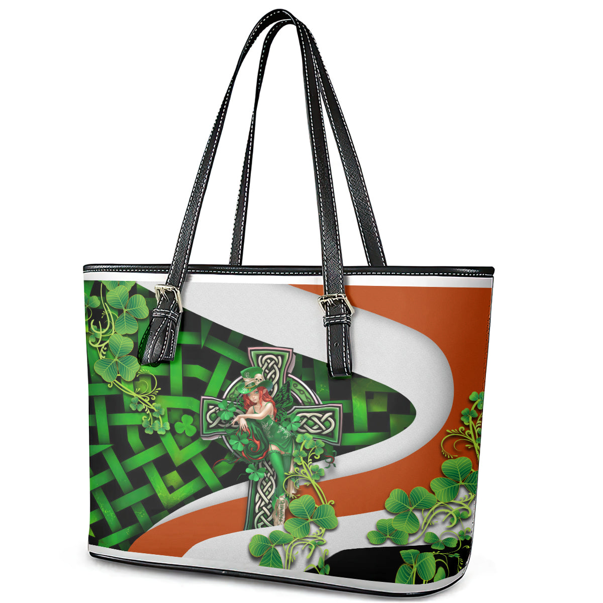 Patrick Day - Irish Cross - Lucky Girl Leather Tote Bag TS04