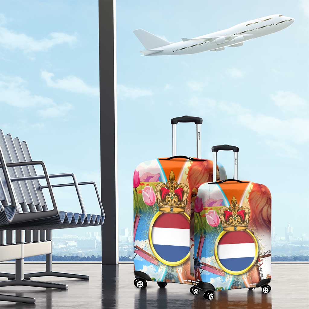 Dutch Lion Design Luggage Cover with Tulips Windmills Bicycles and Coat of Arms TS04