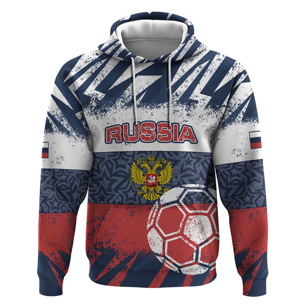 Personalized Russia Athletics Hoodie with Soccer Ball, National Emblem, and Grunge Flag Design TS04