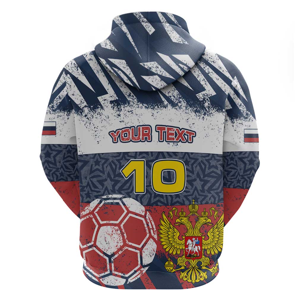 Personalized Russia Athletics Hoodie with Soccer Ball, National Emblem, and Grunge Flag Design TS04