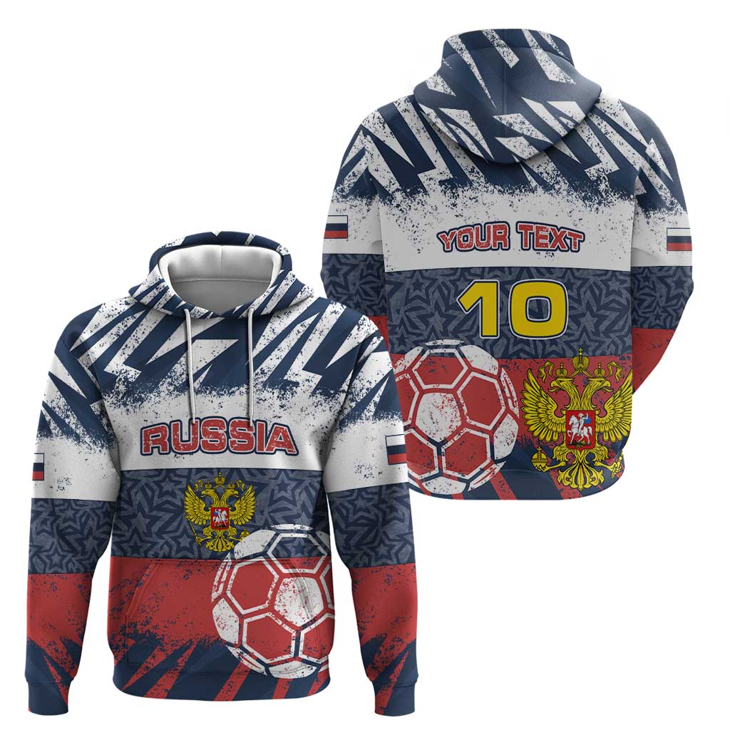 Personalized Russia Athletics Hoodie with Soccer Ball, National Emblem, and Grunge Flag Design TS04