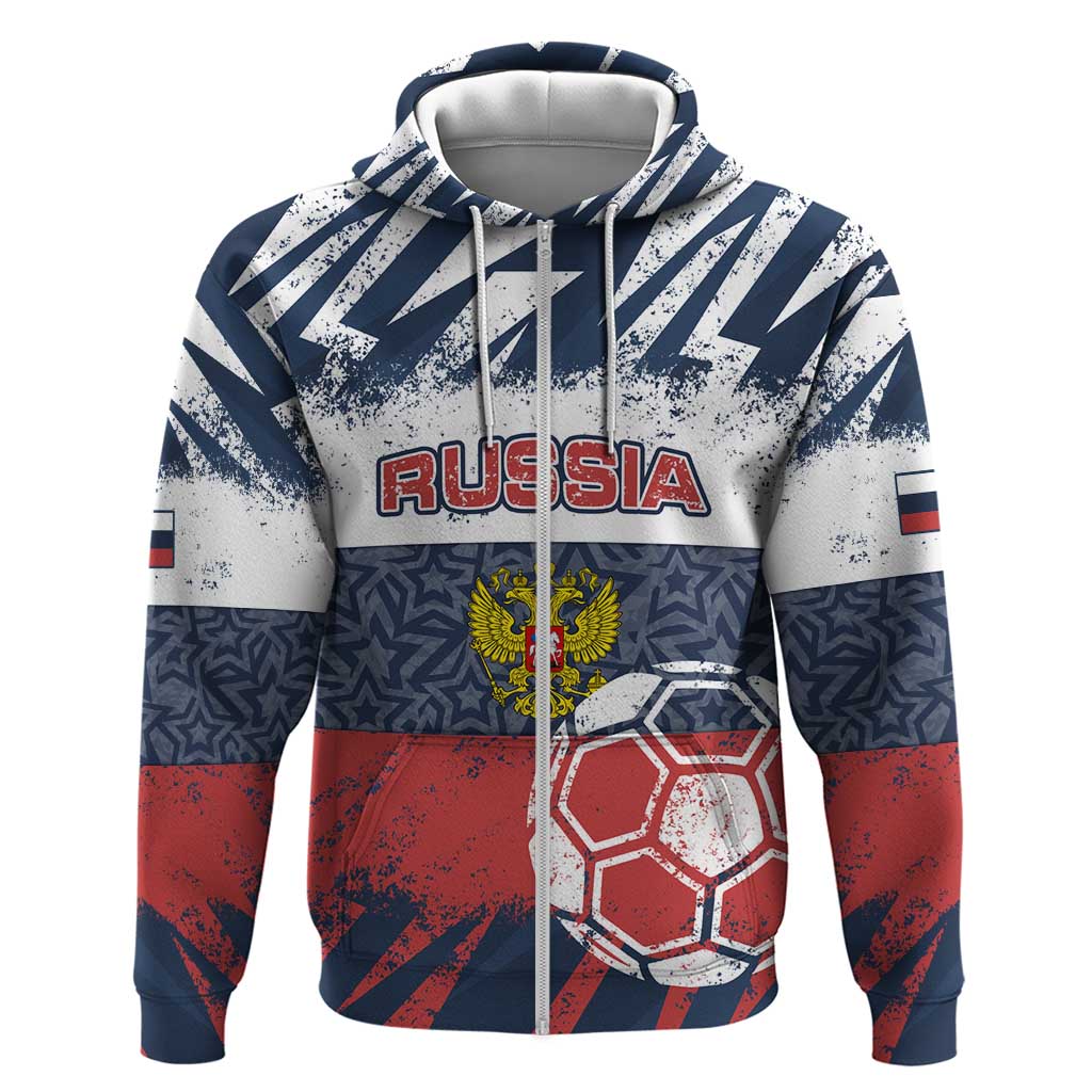 Personalized Russia Athletics Hoodie with Soccer Ball, National Emblem, and Grunge Flag Design TS04