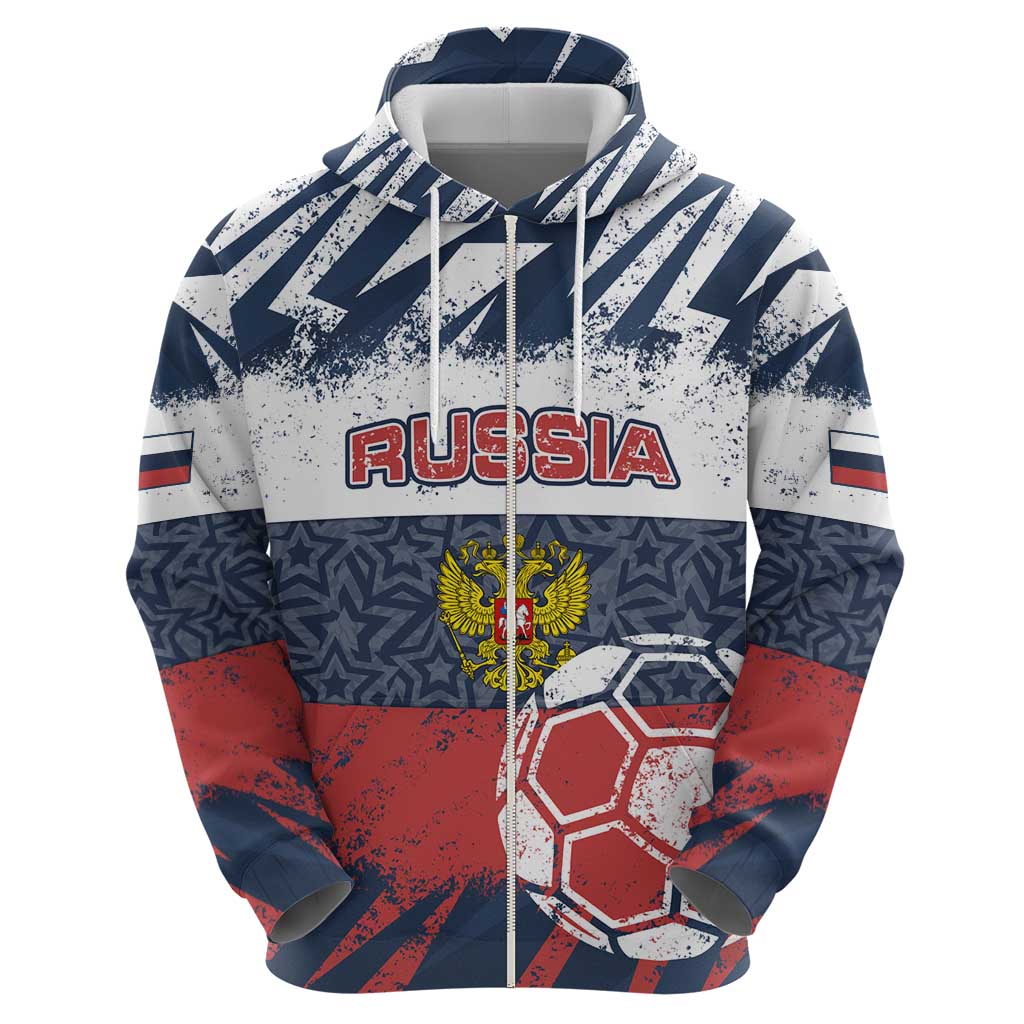 Personalized Russia Athletics Hoodie with Soccer Ball, National Emblem, and Grunge Flag Design TS04