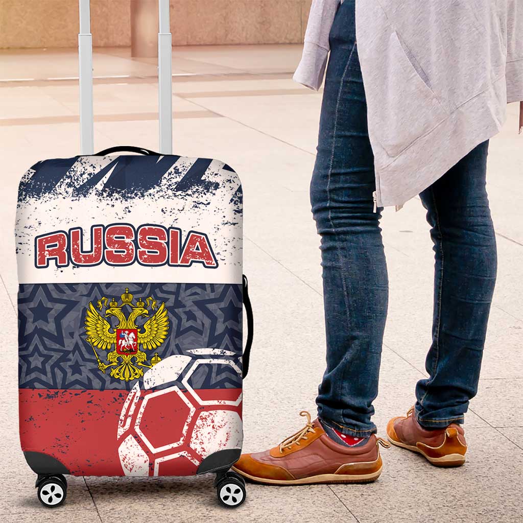 Russia Athletics Luggage Cover with Soccer Ball, National Emblem, and Grunge Flag Design TS04